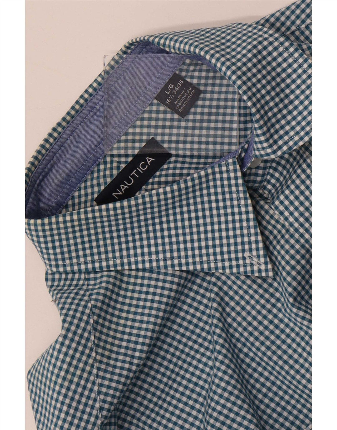 Nautica Mens Shirt Size 16 1/2 Large Blue Gingham Cotton