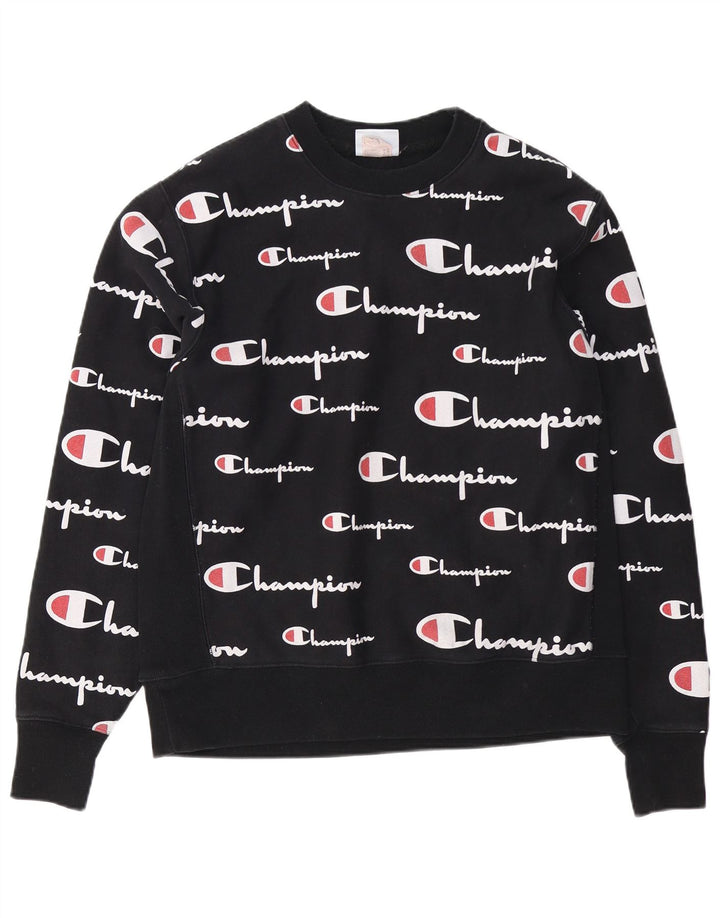 Champion Mens Graphic Sweatshirt Jumper Large Black Cotton