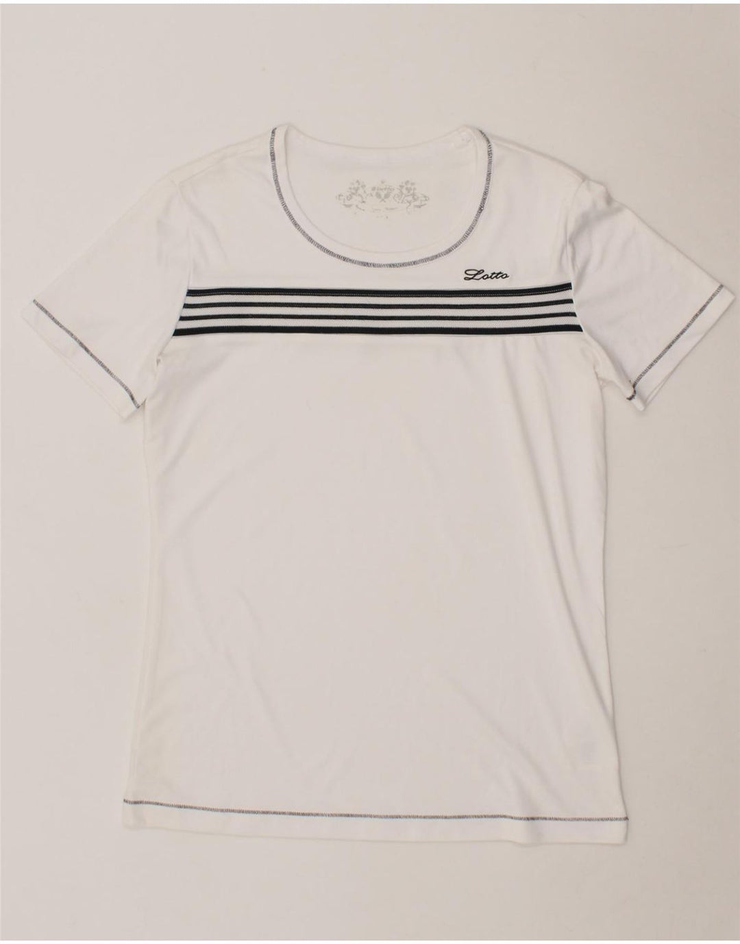 LOTTO Womens T-Shirt Top UK 14 Medium White Striped Vintage Lotto and Second-Hand Lotto from Messina Hembry 