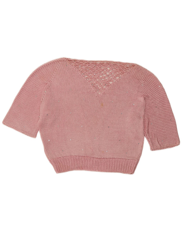 Vintage Womens Crop Boat Neck Jumper Sweater UK 14 Medium Pink Spotted