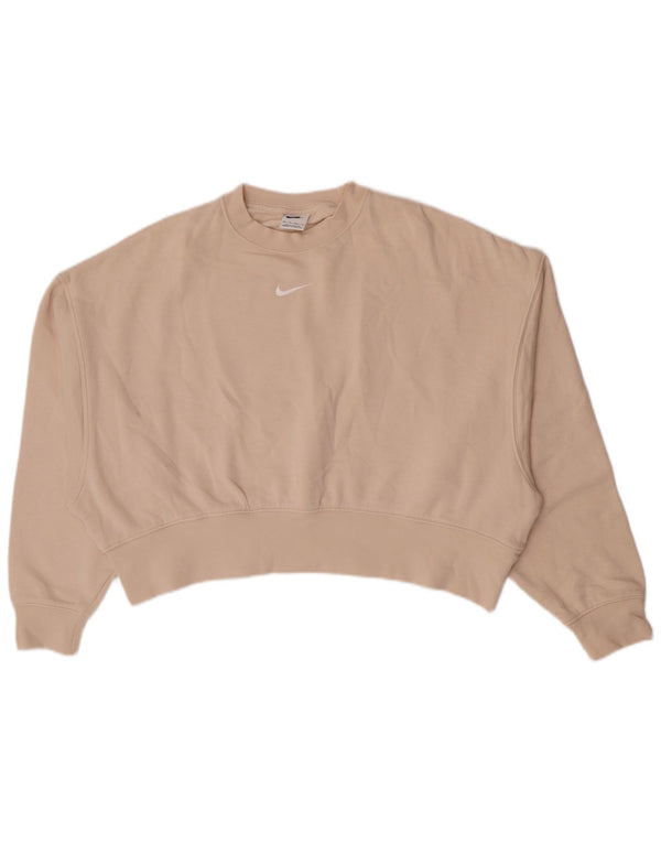 Nike Womens Oversized Sweatshirt Jumper UK 6 XS Beige Cotton