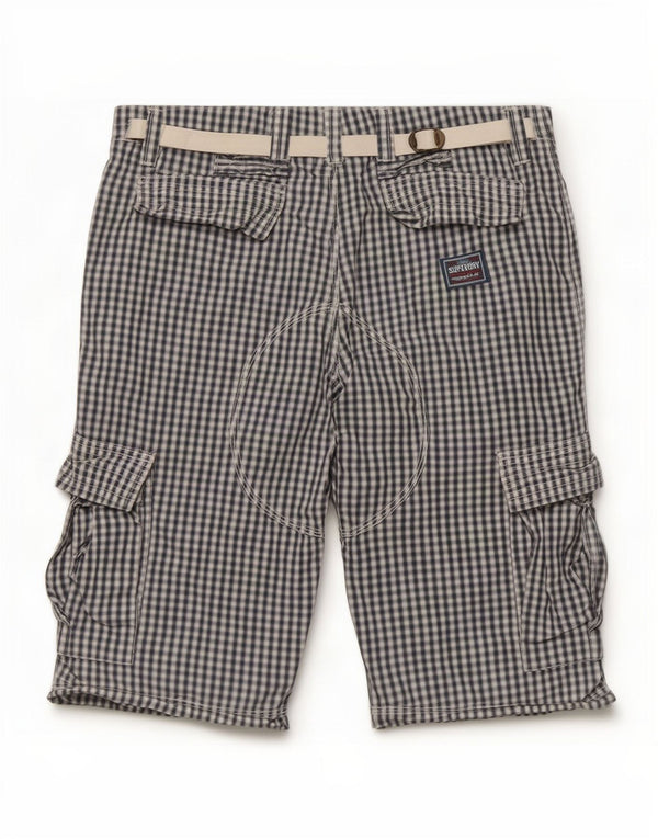 Superdry Mens Cargo Shorts Medium W32 Navy Blue Gingham Cotton