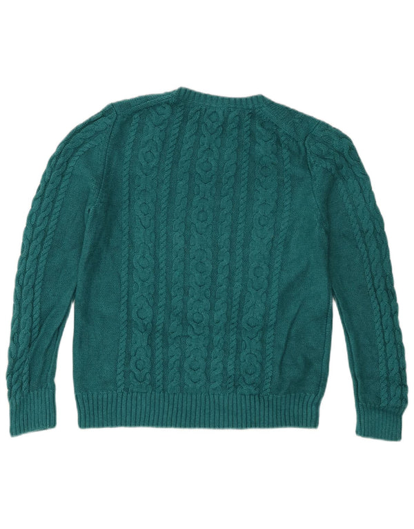 L.L.Bean Suéter con Cuello Barco para Mujer UK 40 Algodón Turquesa Medio