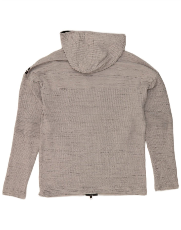 Adidas Mens Zip Hoodie Sweater Medium Grey Striped Polyester