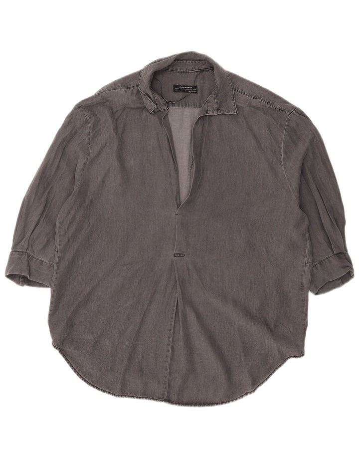 Zara Womens 3/4 Sleeve Oversized Pullover Shirt UK 14 Medium Grey Lyocell