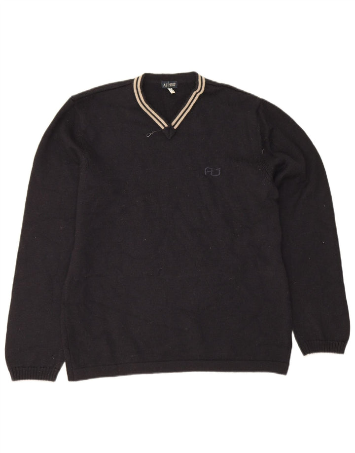 Armani Jeans Mens V-Neck Jumper Sweater Large Navy Blue Wool