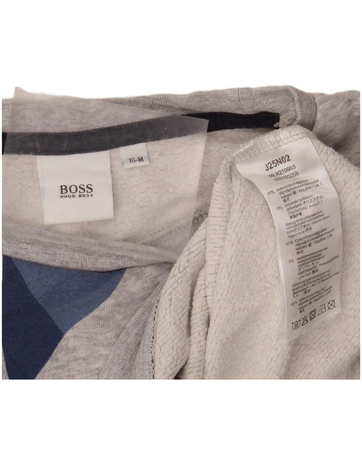 HUGO BOSS Boys Graphic Sweatshirt Jumper 15-16 Years Medium Grey Geometric