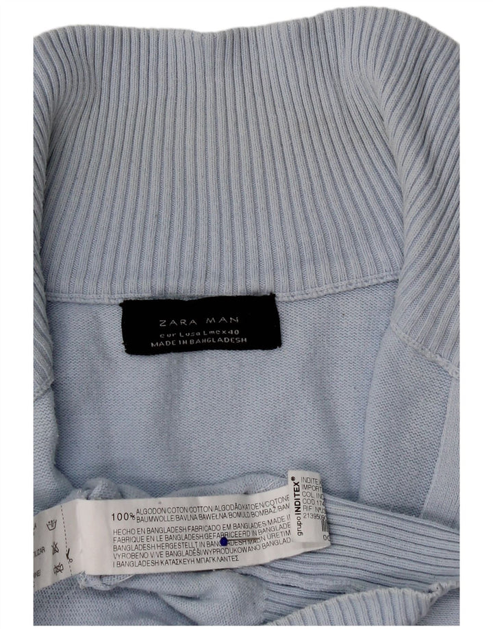 Zara Herre Cardigan Sweater Stor Blå Bomuld