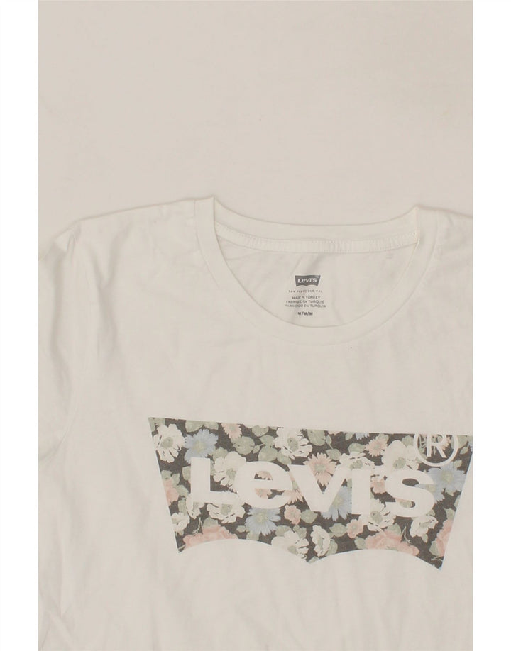 LEVI'S Womens Graphic T-Shirt Top UK 12 Medium White Vintage Levi's and Second-Hand Levi's from Messina Hembry 