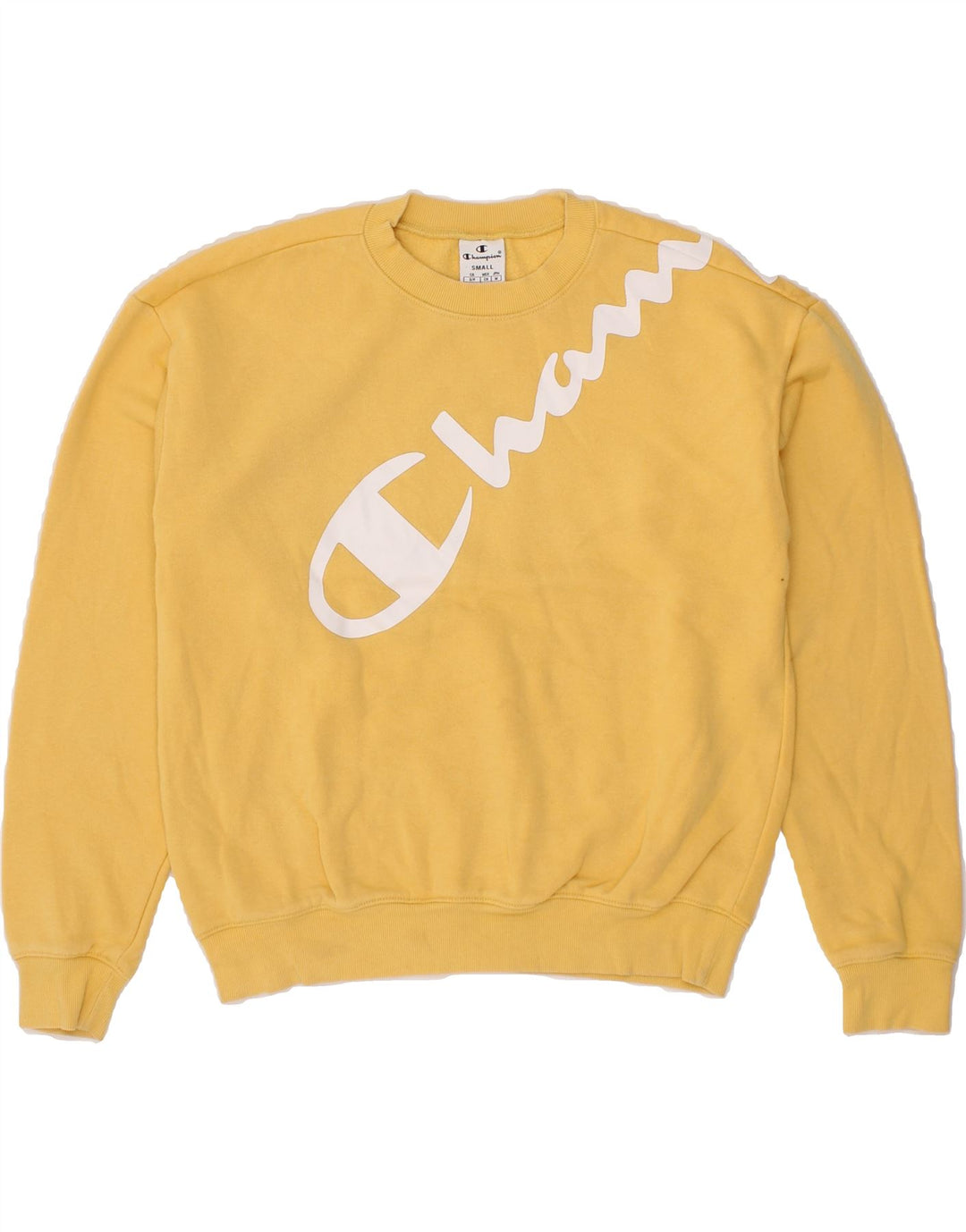 CHAMPION Womens Oversized Crop Sweatshirt Jumper UK 10 Small Yellow Vintage Champion and Second-Hand Champion from Messina Hembry 