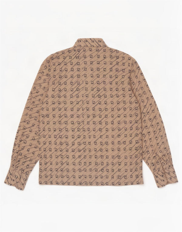 Vintage mujer pullover camisa Reino Unido 12 medio beige geométrico