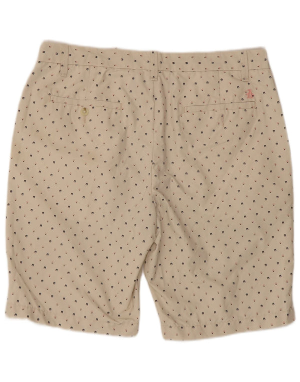 Penguin Mens Chino Shorts W34 Large Beige Spotted Cotton