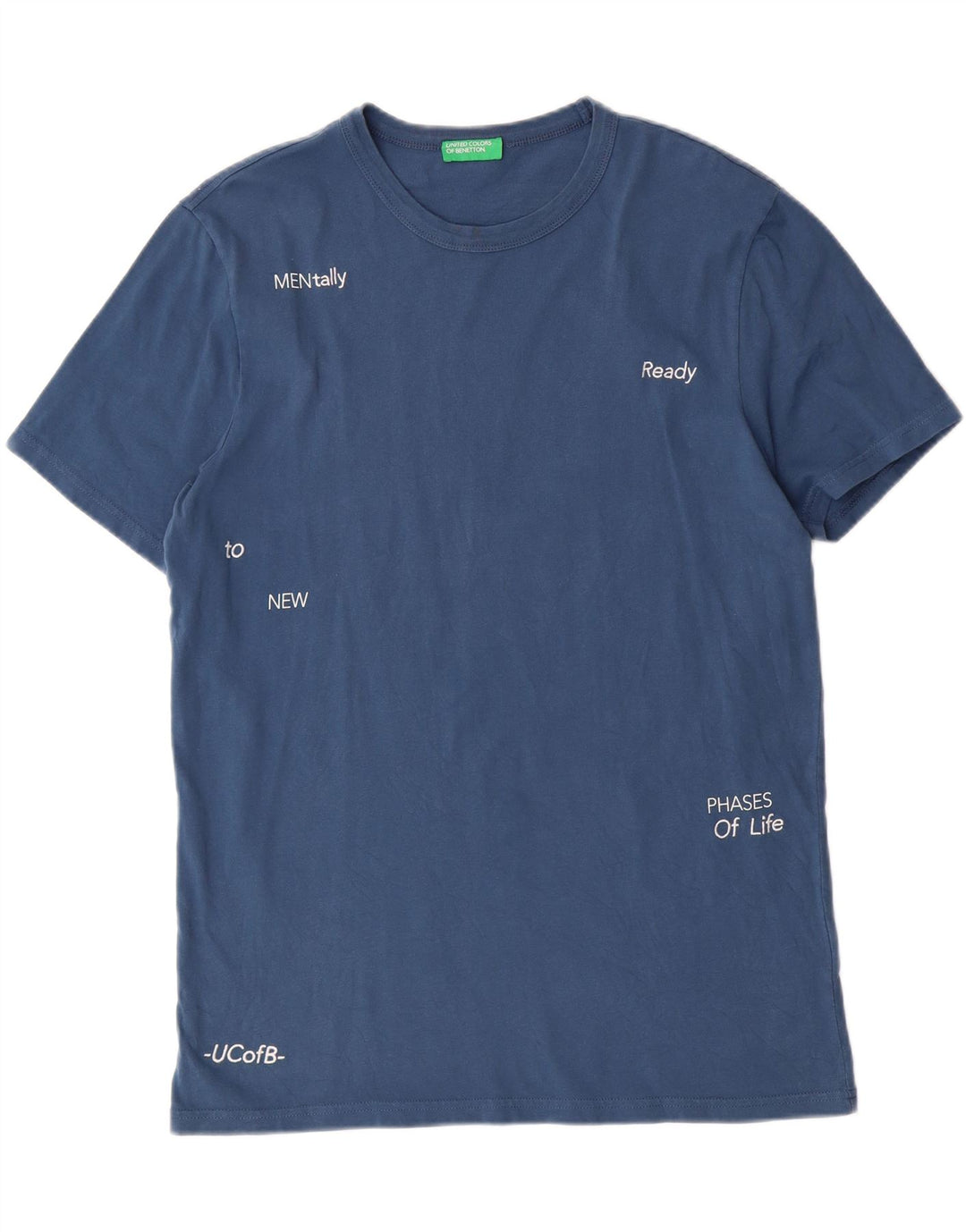 BENETTON Mens Graphic T-Shirt Top Medium Blue Vintage Benetton and Second-Hand Benetton from Messina Hembry 