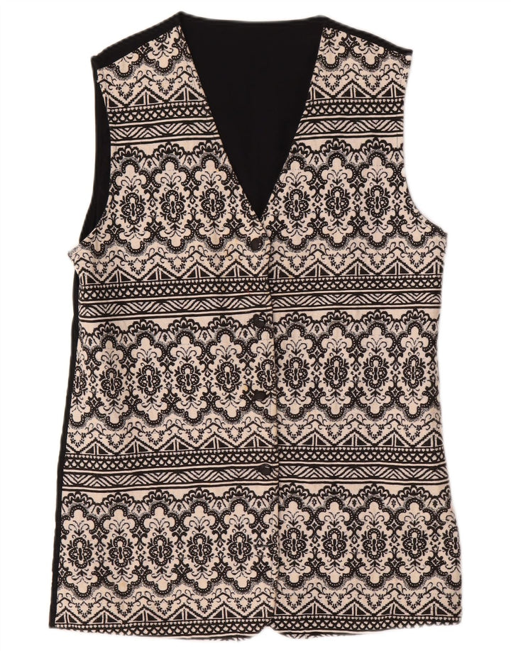 VINTAGE Womens Gilet UK 14 Medium Black Paisley