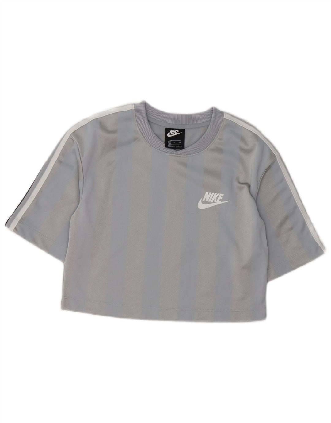 Nike Womens Crop T-Shirt Top UK 10 Small Grey Striped Polyester