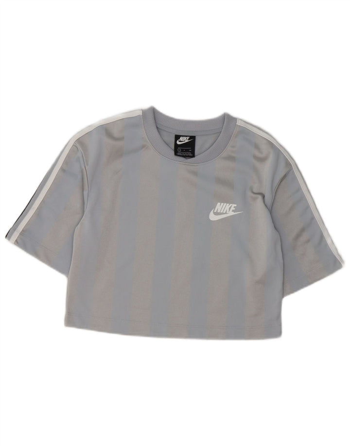 Nike Womens Crop T-Shirt Top UK 10 Small Grey Striped Polyester