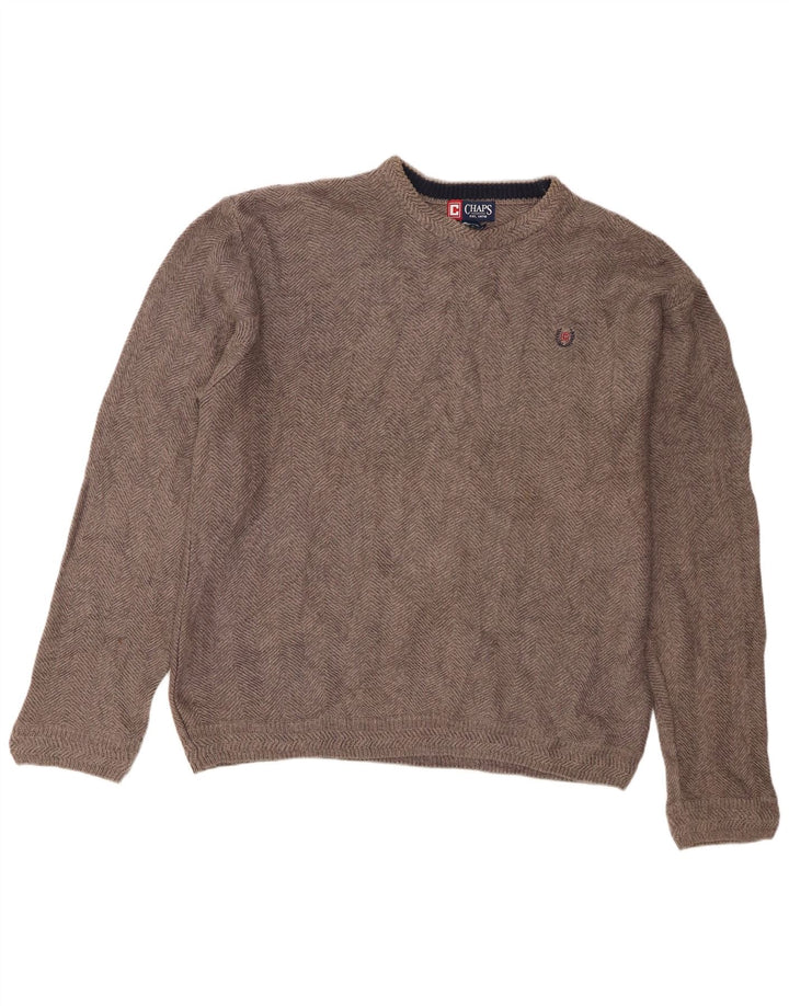 Chaps Mens Crew Neck Jumper Sweater Large Grey Herringbone Cotton