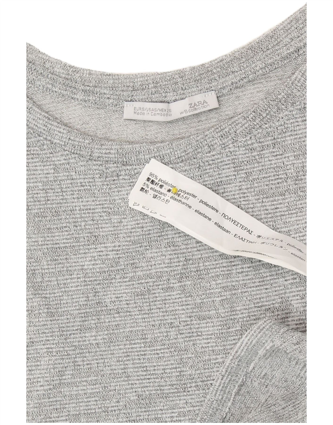 Zara Damen Longline Top Langarm UK 10 Small Grau geflecktes Polyester