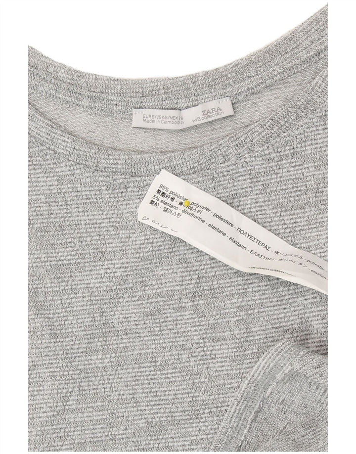 Zara Damen Longline Top Langarm UK 10 Small Grau geflecktes Polyester
