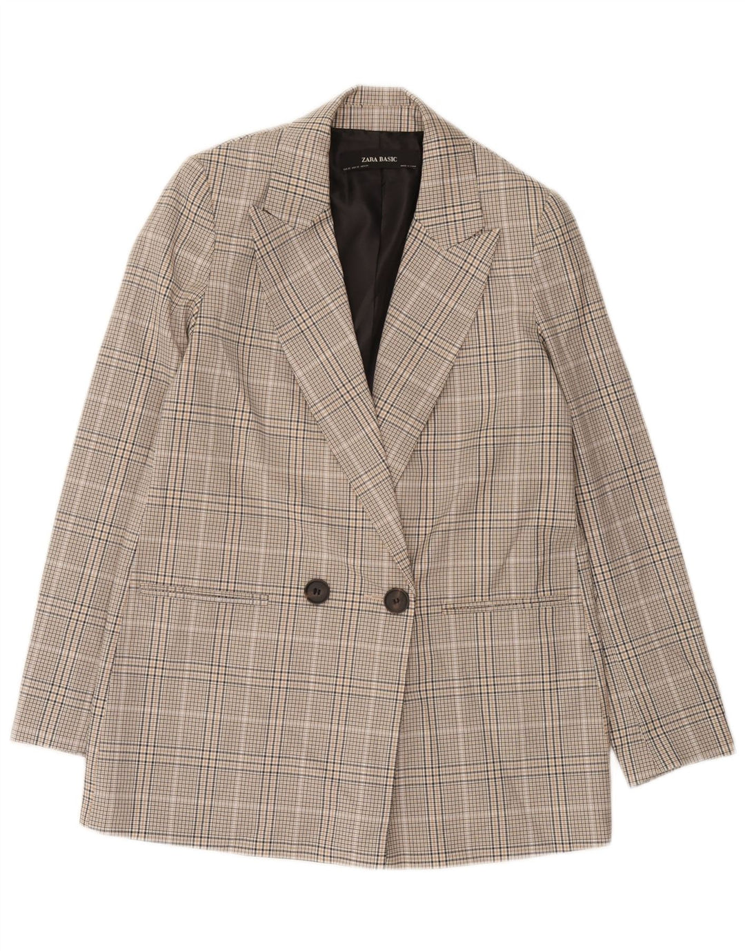 Zara Veste blazer surdimensionnée à double boutonnage pour femme UK 6 XS Gris à carreaux