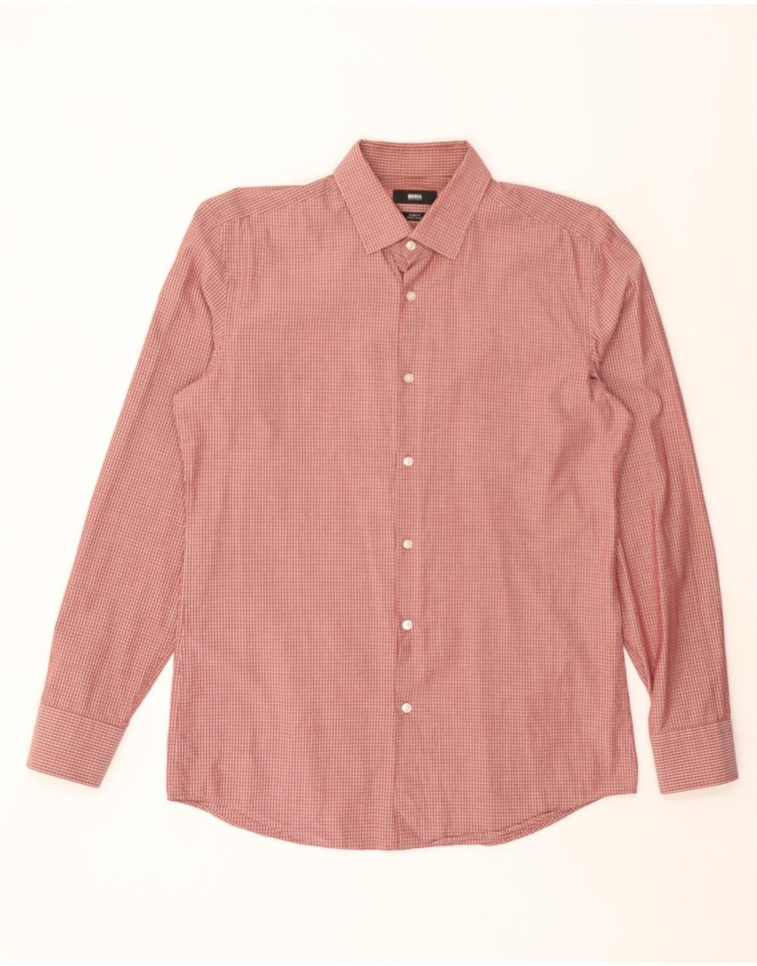 HUGO BOSS Mens Slim Fit Shirt Size 40 15 3/4 Medium Red Check Vintage Hugo Boss and Second-Hand Hugo Boss from Messina Hembry 