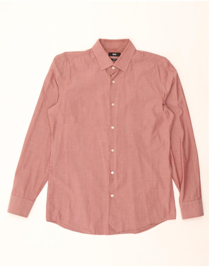 HUGO BOSS Mens Slim Fit Shirt Size 40 15 3/4 Medium Red Check Vintage Hugo Boss and Second-Hand Hugo Boss from Messina Hembry 