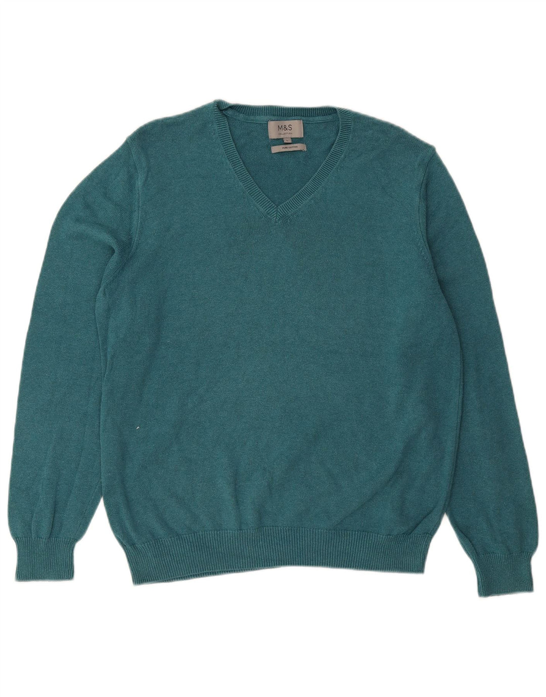 MARKS & SPENCER Mens V-Neck Jumper Sweater Large Blue Cotton