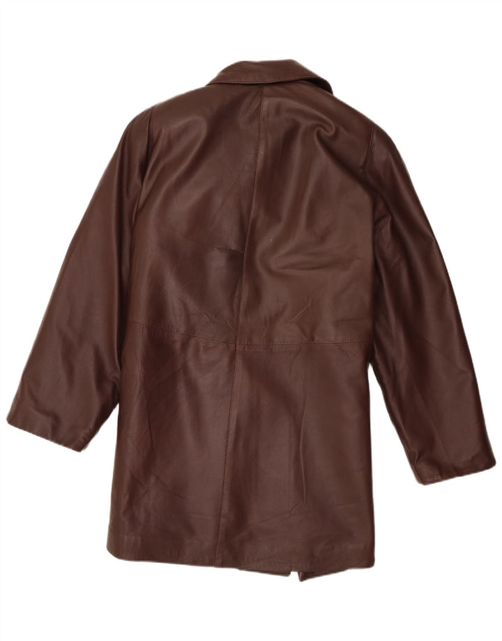 Cappotto in pelle vintage da donna UK 14 grande marrone