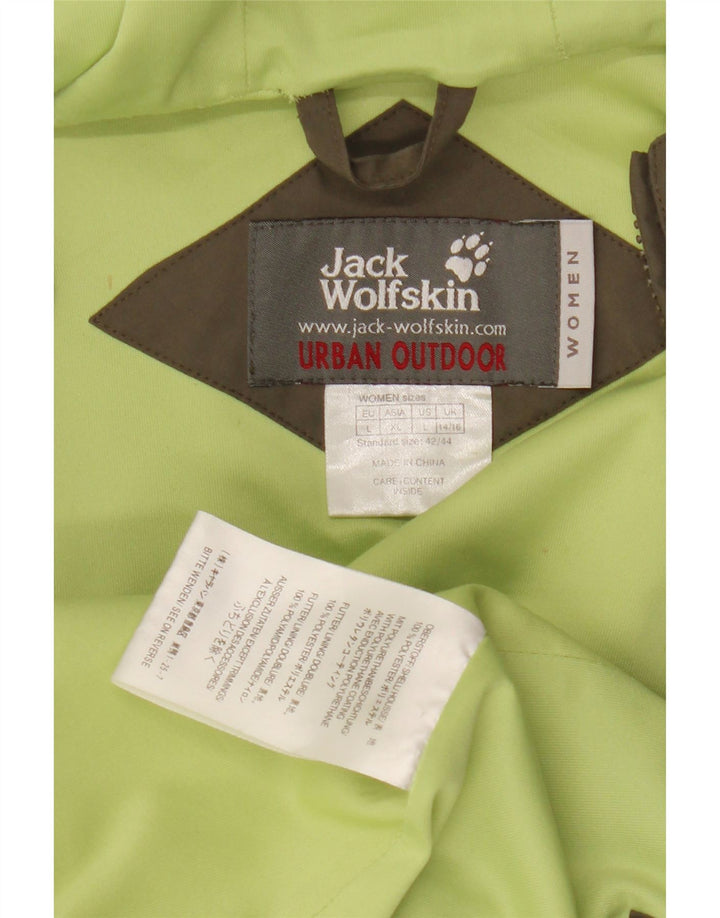 Jack Wolfskin Womens Hooded Rain Jacket UK 14/16 Large Khaki Polyester