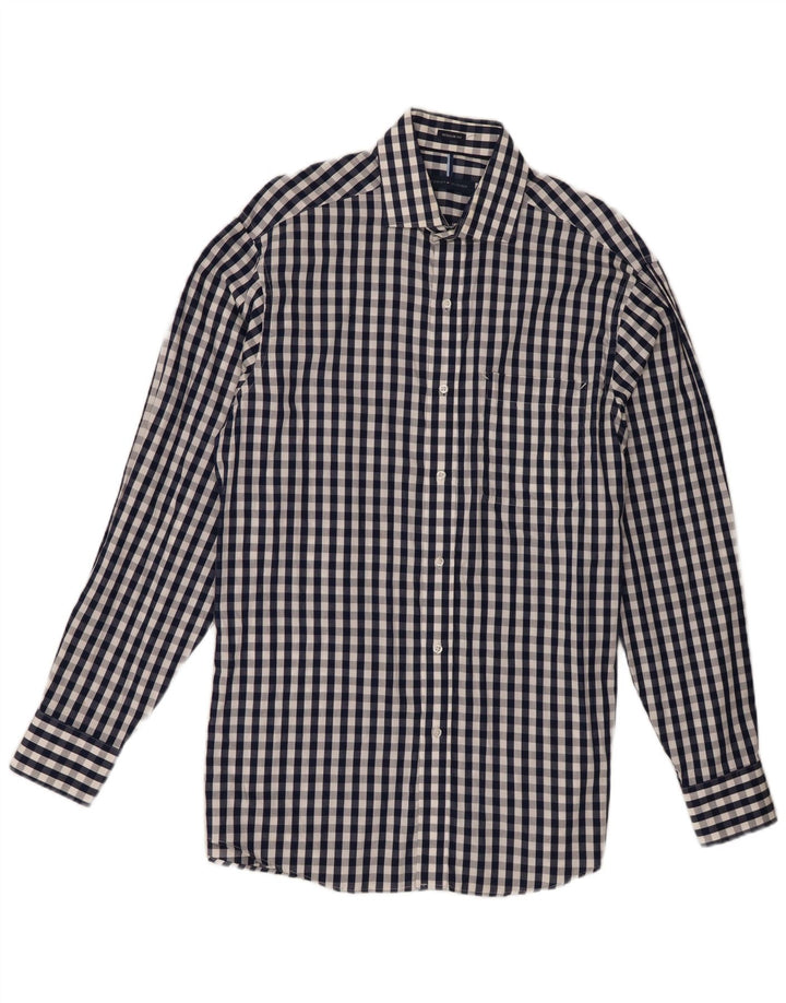 Tommy Hilfiger Mens Regular Fit Shirt Size 15 1/2 Medium Navy Blue Gingham