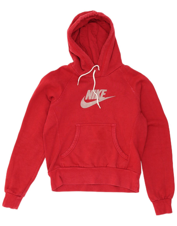 Nike Womens Graphic Crop Hoodie Jumper UK 8/10 Small Red Cotton