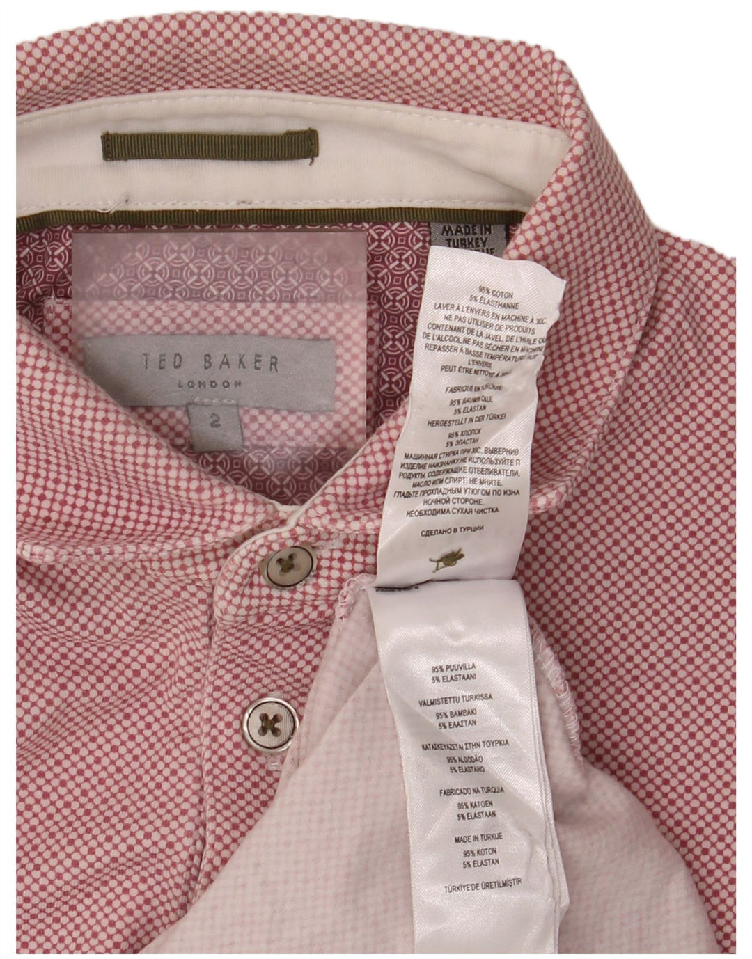 Ted Baker Mens Polo Shirt Size 2 Small Pink Spotted Cotton
