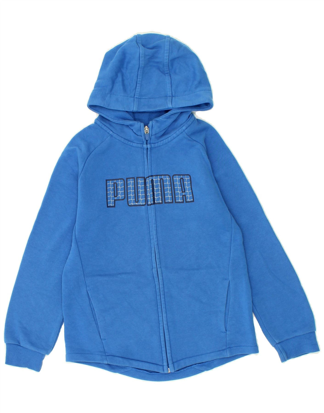 PUMA Boys Graphic Zip Hoodie Sweater 9-10 Years Blue Cotton Vintage Puma and Second-Hand Puma from Messina Hembry 