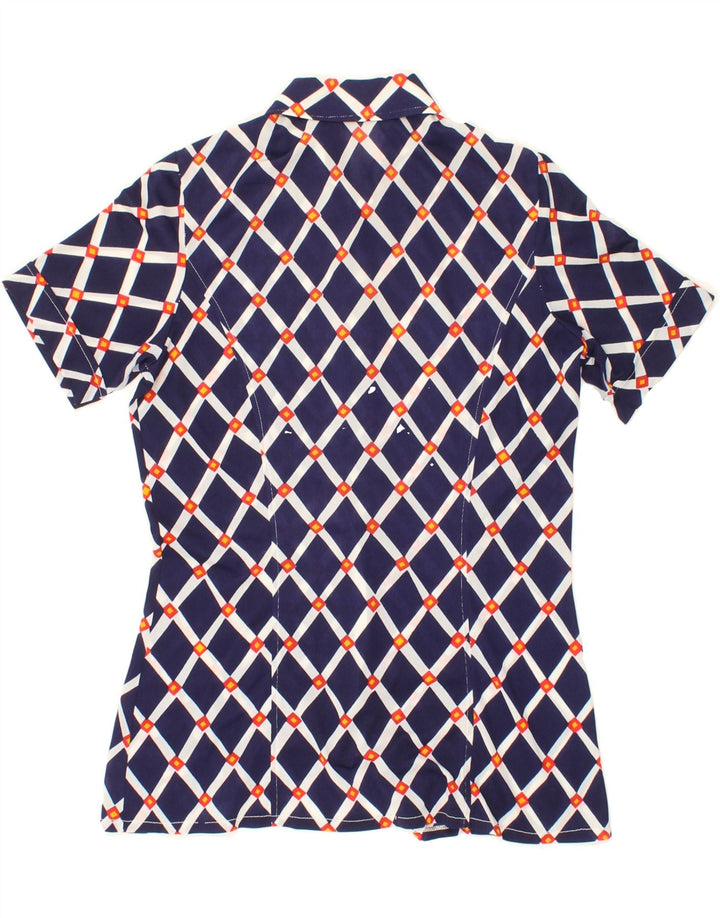 VINTAGE Womens Short Sleeve Shirt UK 12 Medium Navy Blue Check Vintage Vintage and Second-Hand Vintage from Messina Hembry 