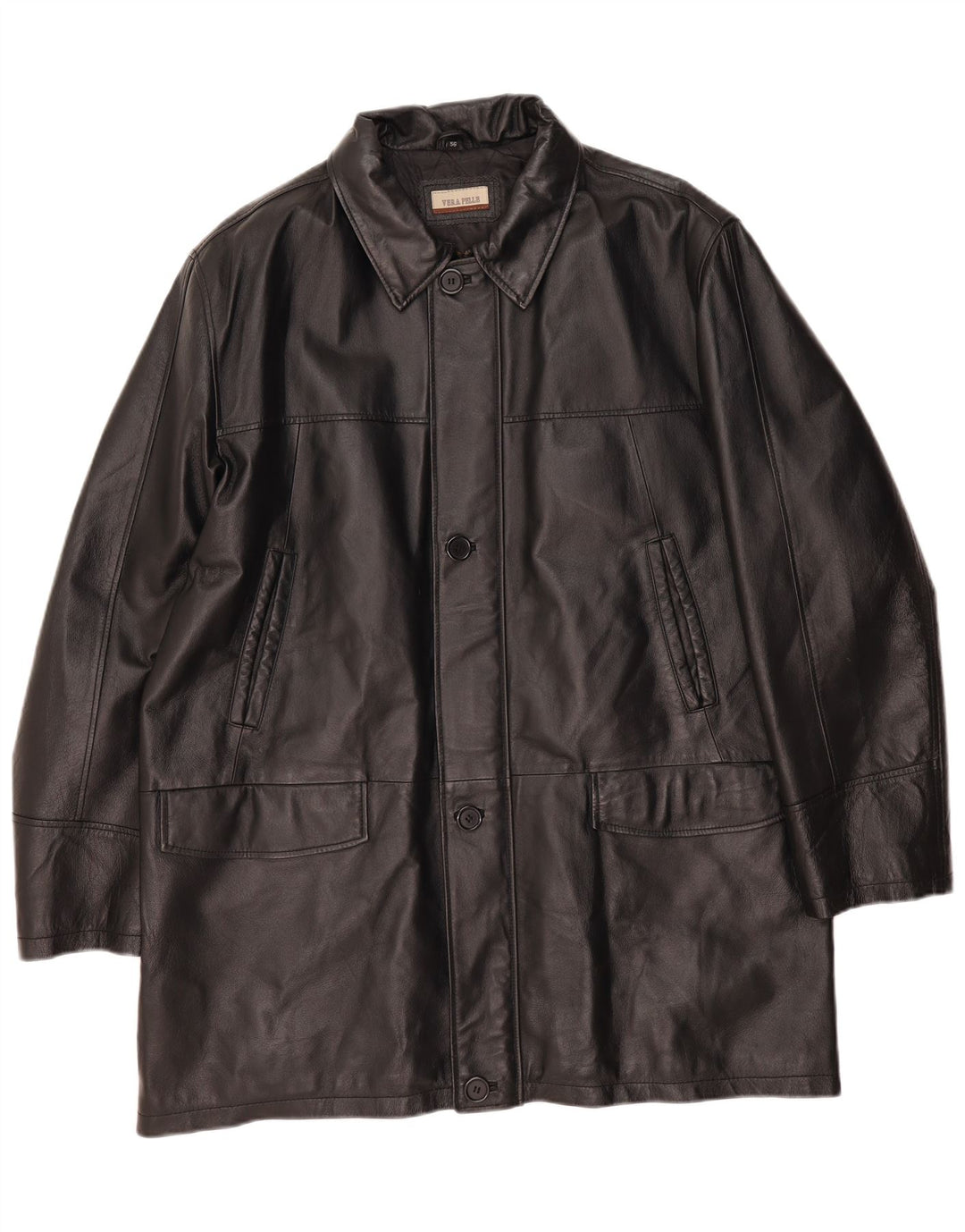 Vintage Mens Leather Coat IT 56 3XL Black Leather