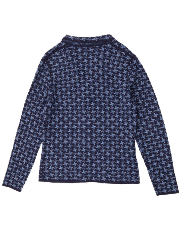 Vintage Mens Cardigan Sweater IT 50 Medium Blue Houndstooth Wool