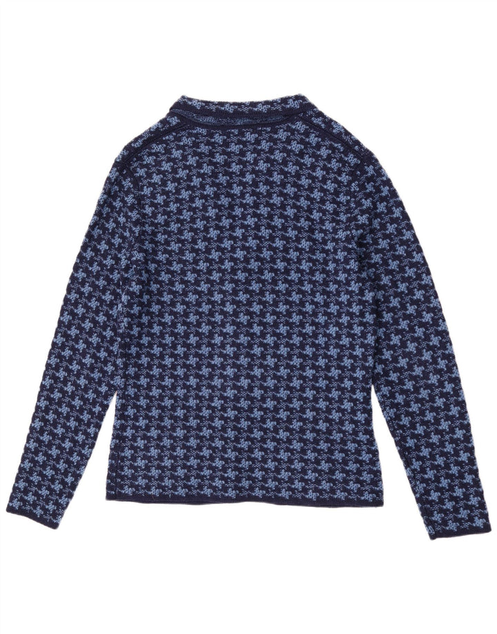 vintage Mens Cardigan Sweater IT 50 Laine pied-de-poule bleu moyen