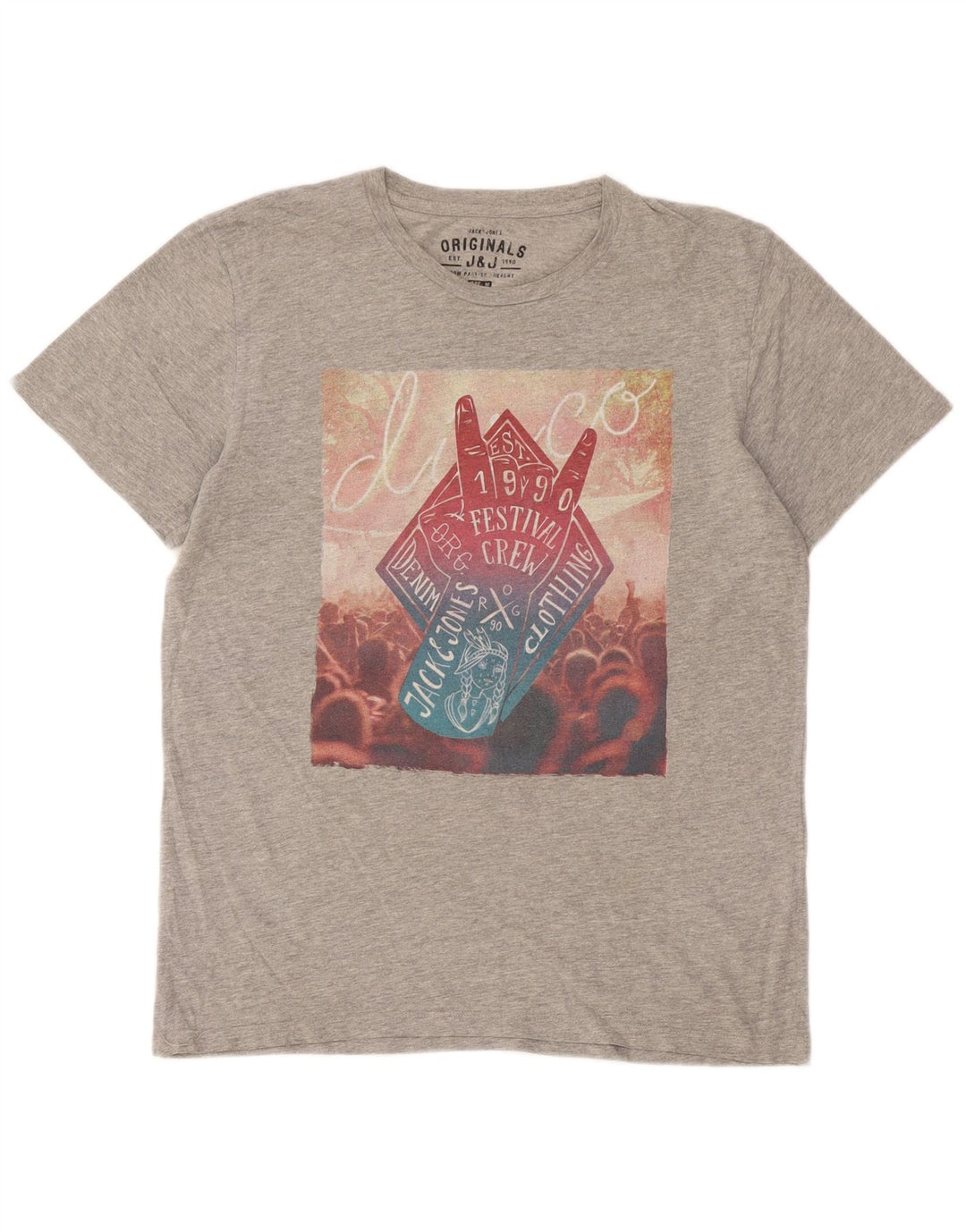 Jack & Jones Mens Graphic T-Shirt Top Medium Grey