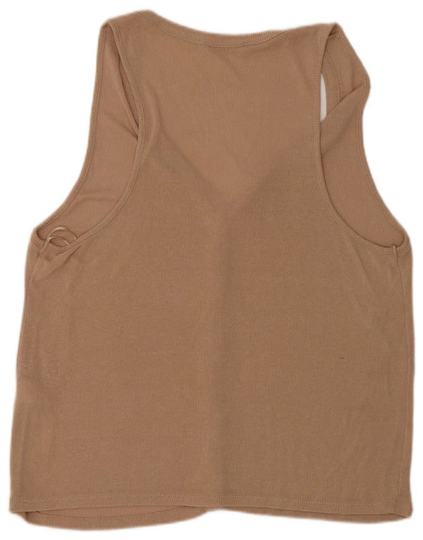 Top cardigan senza maniche da donna Zara UK 14 grande viscosa beige