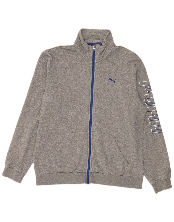 Puma Mens Graphic Tracksuit Top Jacket Large Grey Flecked Cotton