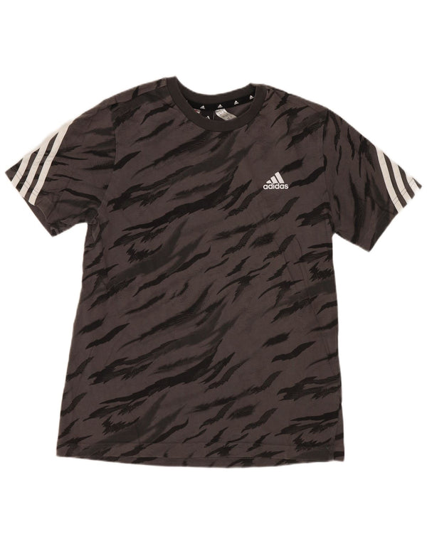 T-shirt Adidas da bambino 13-14 anni in cotone grigio con stampa animalier