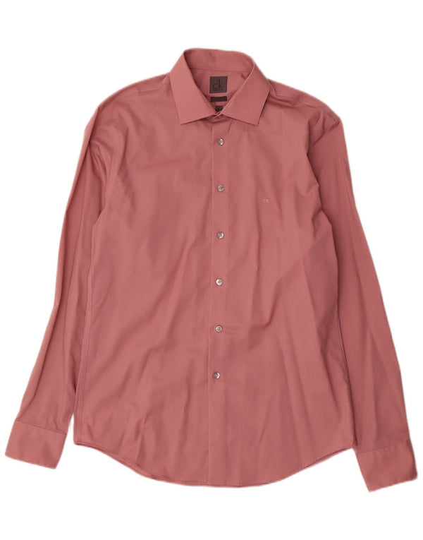 Calvin Klein Mens Slim Fit Shirt Size 40 15 3/4 Medium Pink Cotton