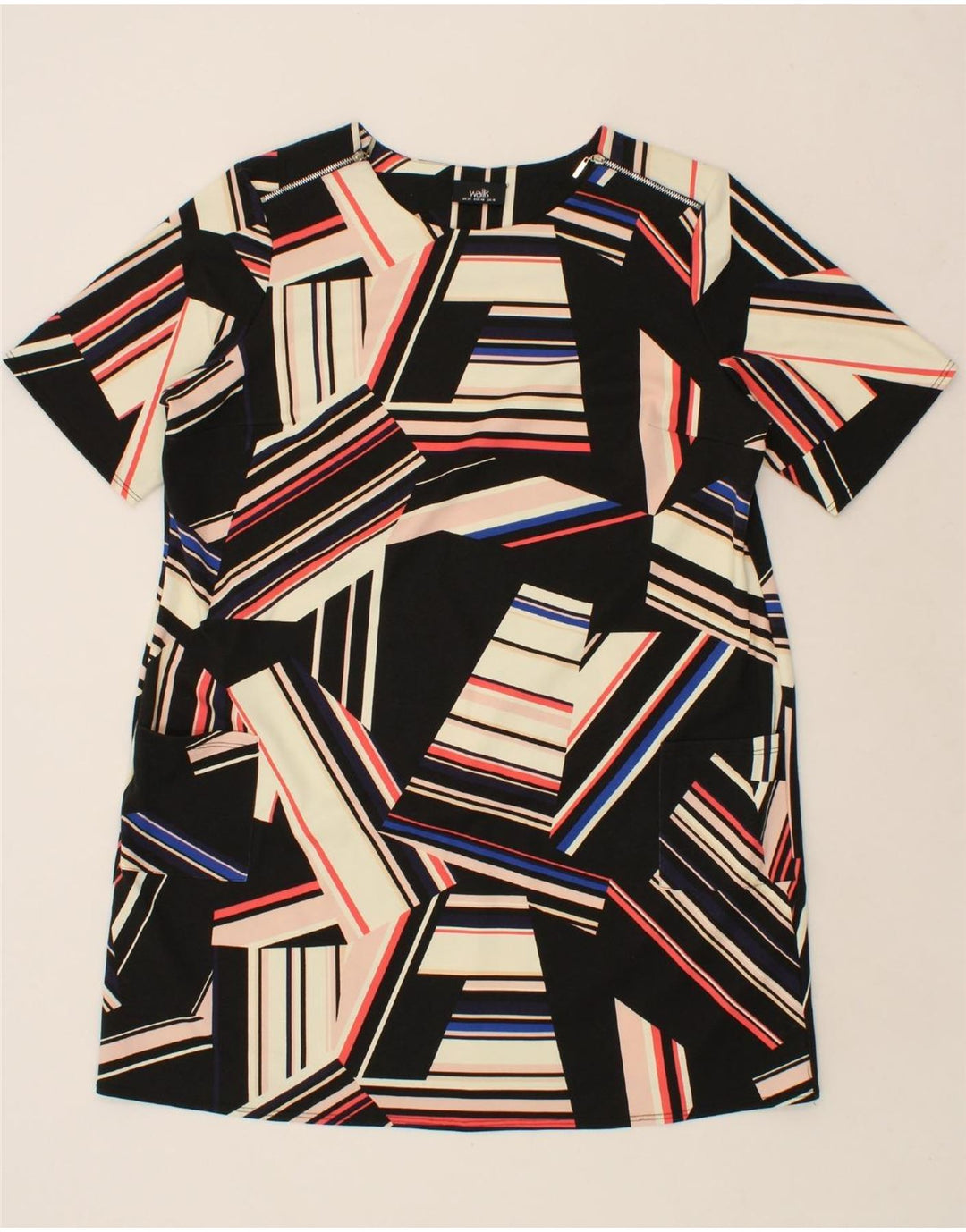 WALLIS Womens Shift Dress UK 20 2XL Black Geometric Polyester Vintage Wallis and Second-Hand Wallis from Messina Hembry 