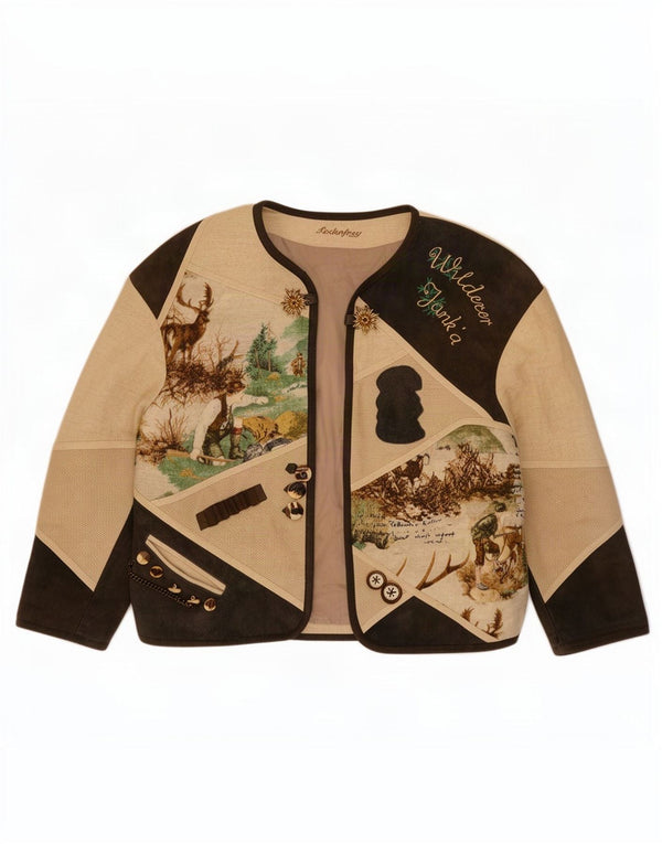 Jaqueta blazer feminina de caça Lodenfrey UE 38 linho bege médio colorblock