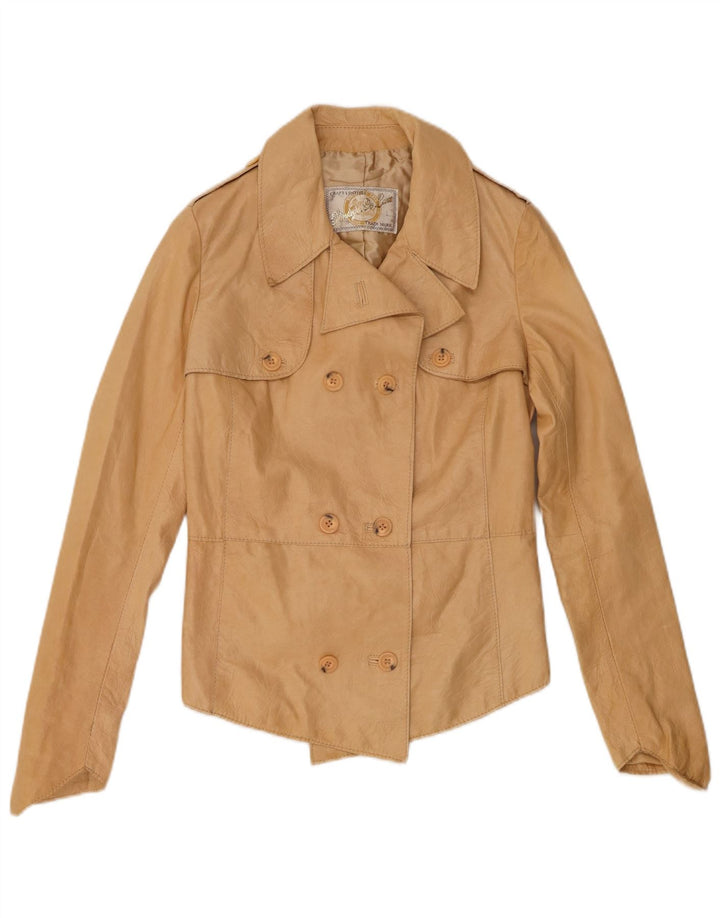 Vintage Womens Leather Jacket IT 42 Medium Beige Leather