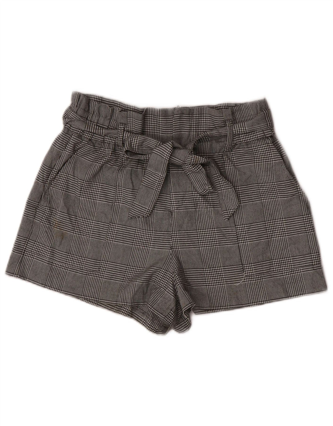 Zara Womens High Waist Chino Shorts Large W30  Grey Houndstooth Polyester