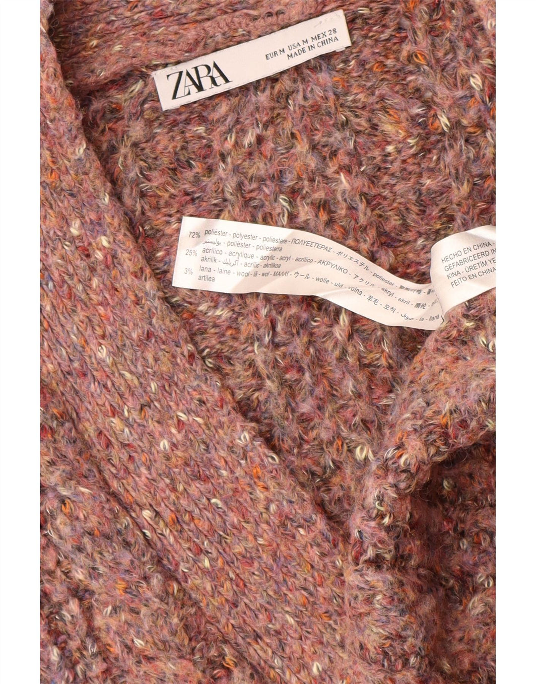 Zara Womens Oversized Cardigan Sweater UK 14 Medium Pink Flecked Polyester
