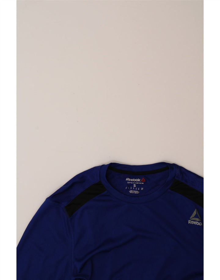 REEBOK Mens Top Long Sleeve Small Blue Colourblock Polyester Vintage Reebok and Second-Hand Reebok from Messina Hembry 