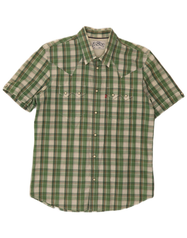 Levi's Camisa gráfica de manga corta de algodón a cuadros verdes grandes para hombre