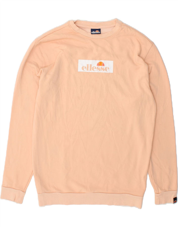 ELLESSE Womens Graphic Sweatshirt Jumper UK 14 Medium Orange Cotton Vintage Ellesse and Second-Hand Ellesse from Messina Hembry 